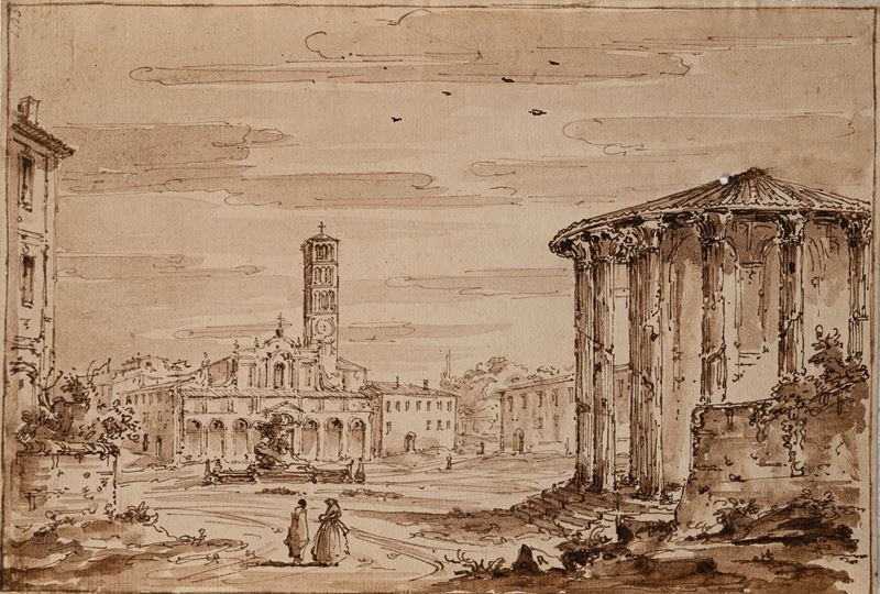 Giuseppe Latini Detto il Maestro del Ricciolo - Capriccio Architettonico Romano