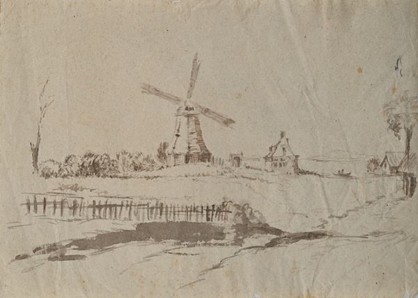 Paesaggio olandese con mulino