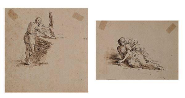 Coppia di studi un uomo che falcia e Studio per Carità