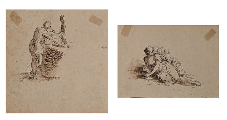 Coppia di studi un uomo che falcia e Studio per Carità