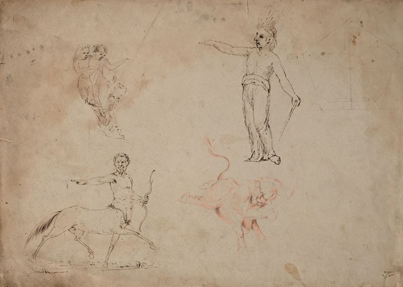 Scuola Italiana del XIX Secolo - Studi di Tauromachia, Centauro e Figure Mitologiche