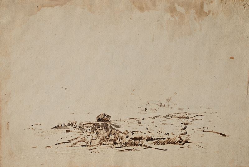 Scuola Olandese del XVII Secolo - Studio di campagna, inchiostro su carta