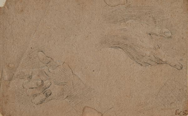 Scuola Romana del XVIII secolo - Recto: Studio di mano - Verso: studio di panneggio 