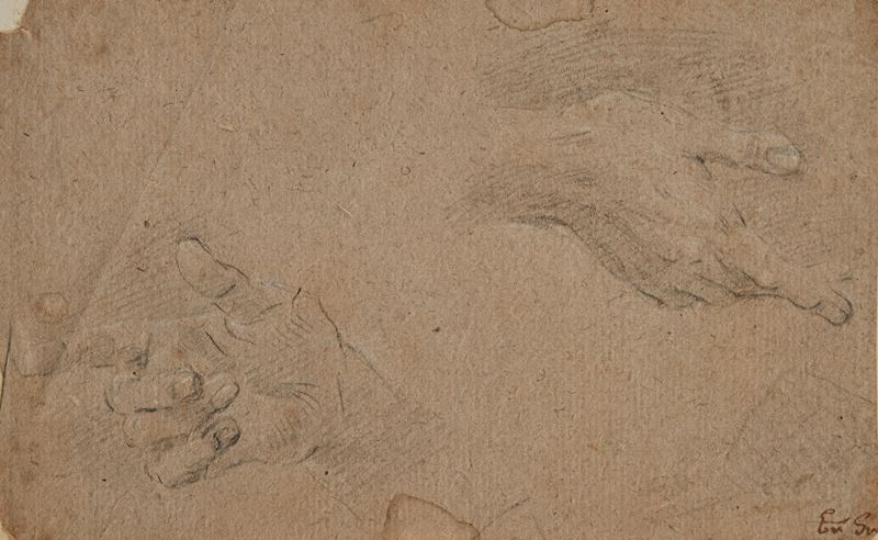 Scuola Romana del XVIII Secolo - Recto: Studio di Mano - Verso: Studio di Panneggio