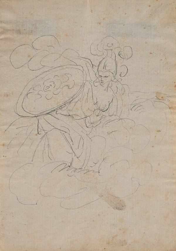 Scuola italiana del XVIII secolo : Studio per Minerva  - Pietra su carta - Asta Works on paper dal XVI al XIX secolo - Casa d'Aste Arcadia