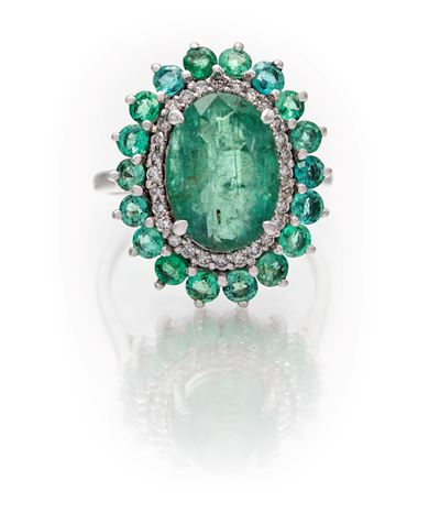 Anello in Oro Smeraldo, Brillanti e Smeraldi