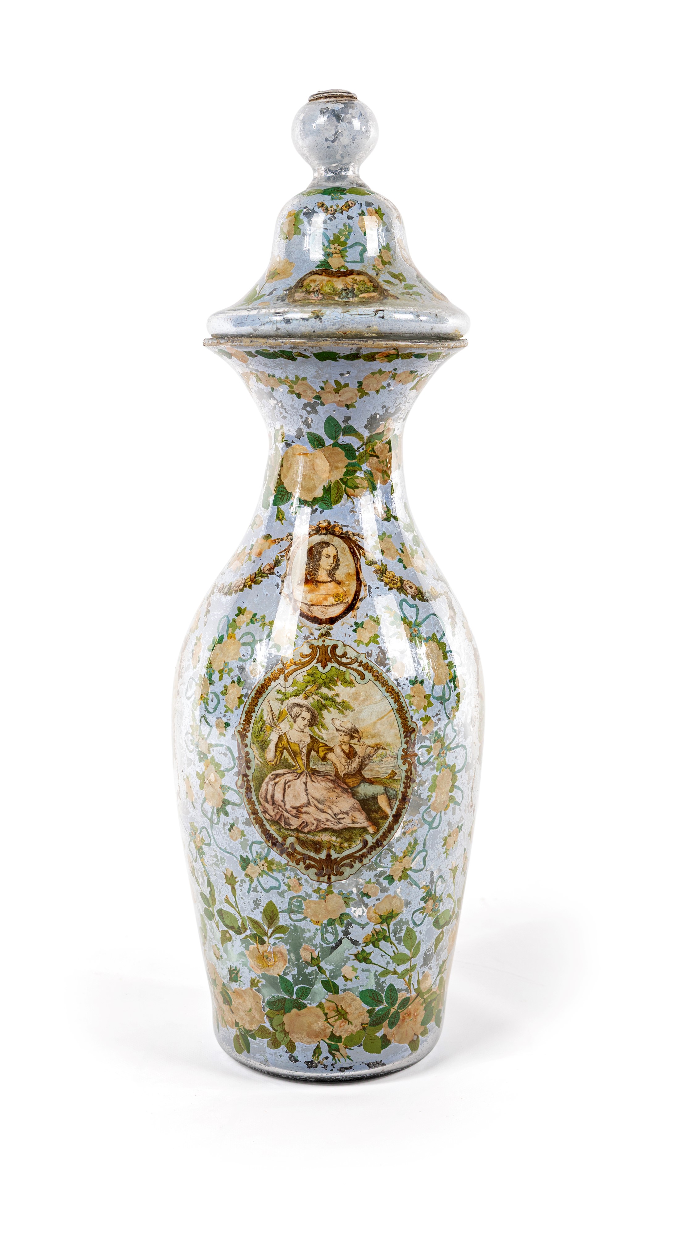 Vaso in Vetro con Coperchio Decorato Ad Arte Povera, Piemonte, XVIII Secolo