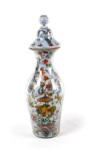 Vaso in Vetro con Coperchio Decorato Ad Arte Povera, Piemonte, XVIII Secolo