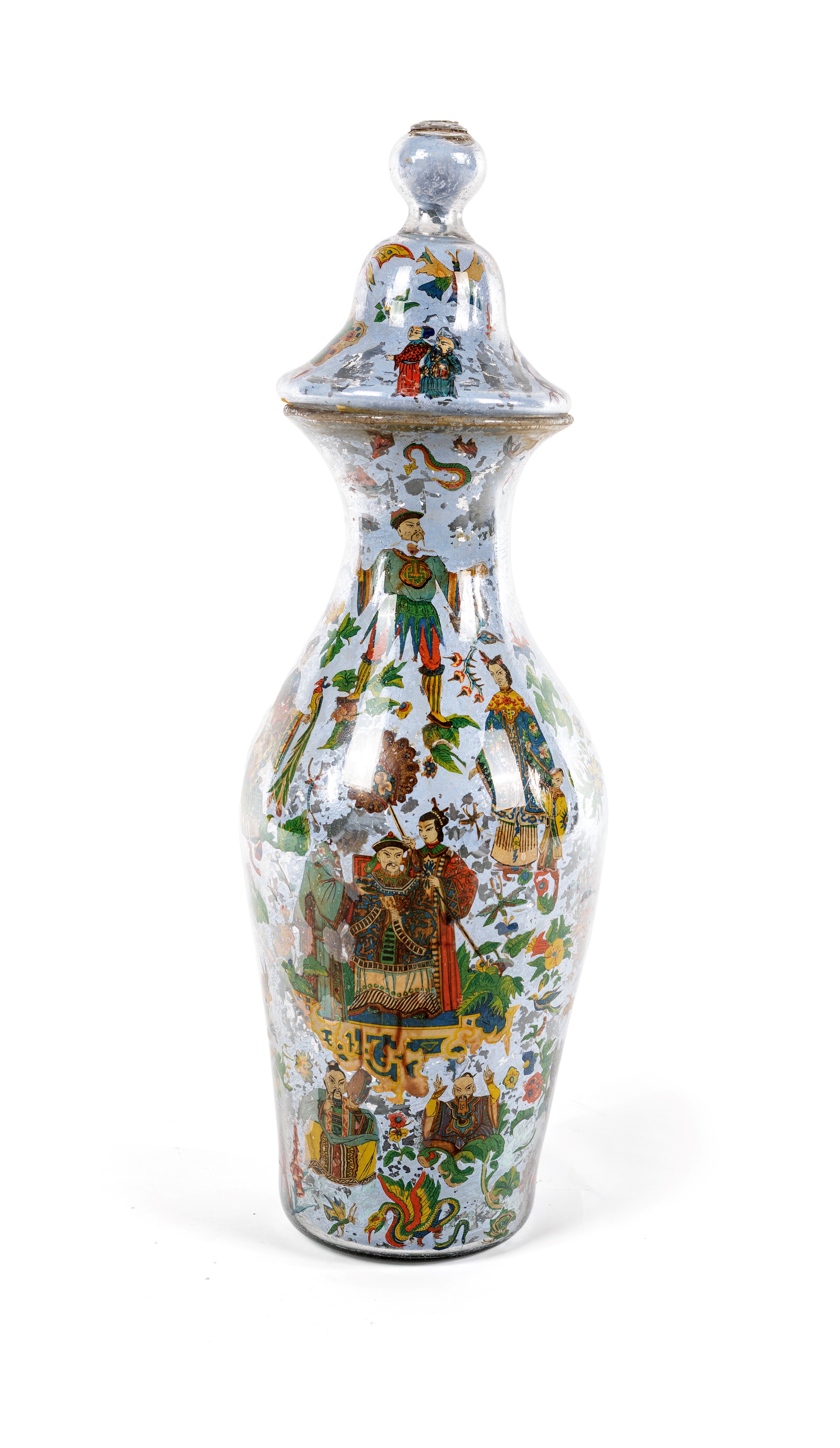 Vaso in Vetro con Coperchio Decorato Ad Arte Povera, Piemonte, XVIII Secolo