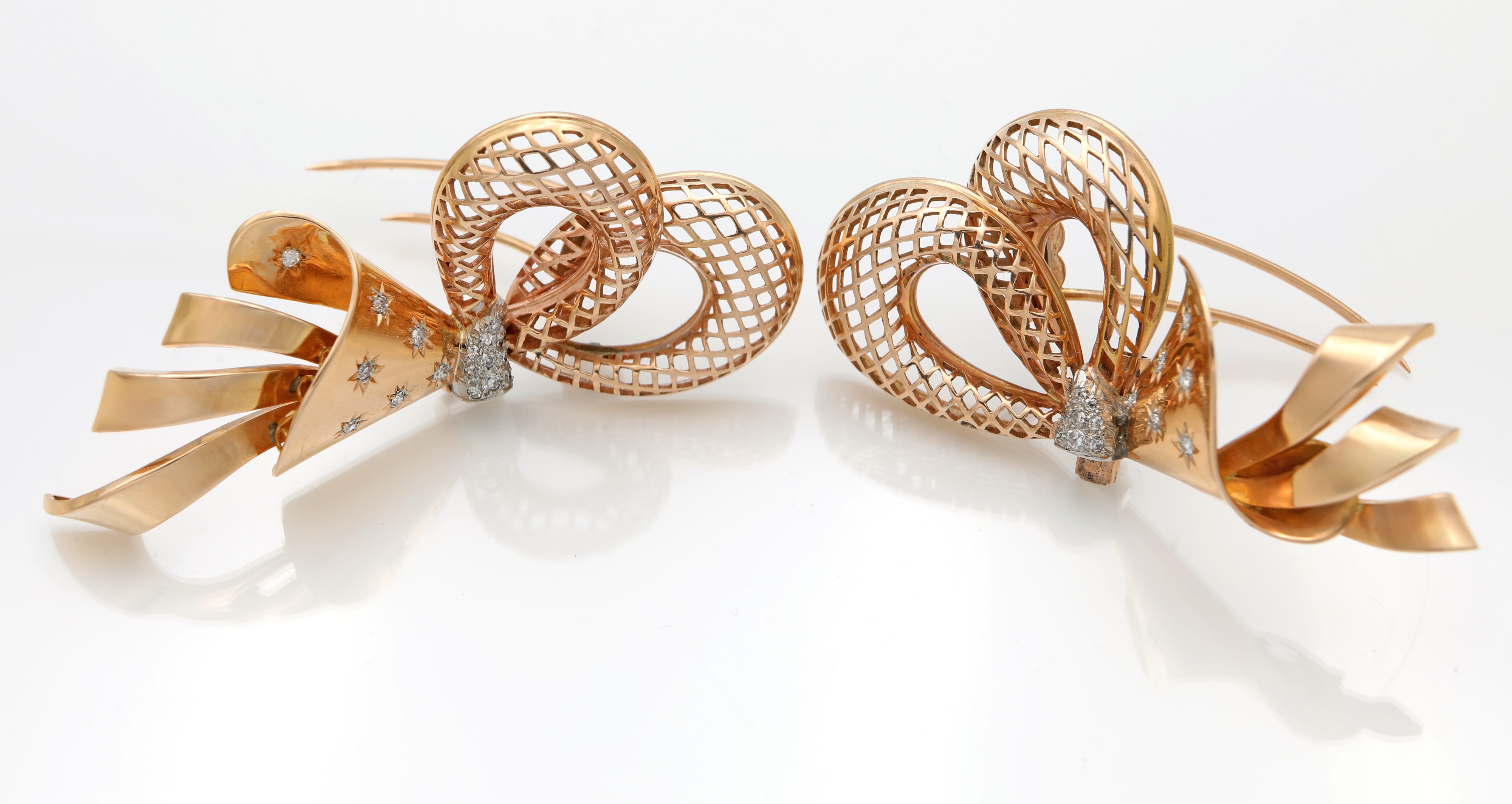Spilla Doppia Clip in Oro e Brillanti