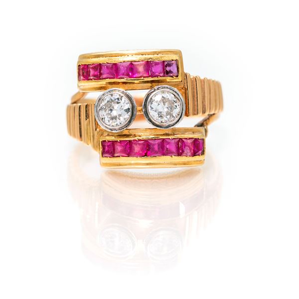 Anello in oro, brillanti e rubini