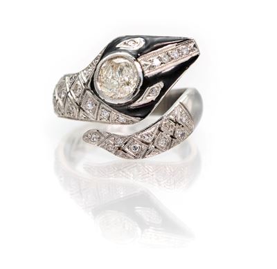 Anello a Serpente in Oro, Diamanti e Onice