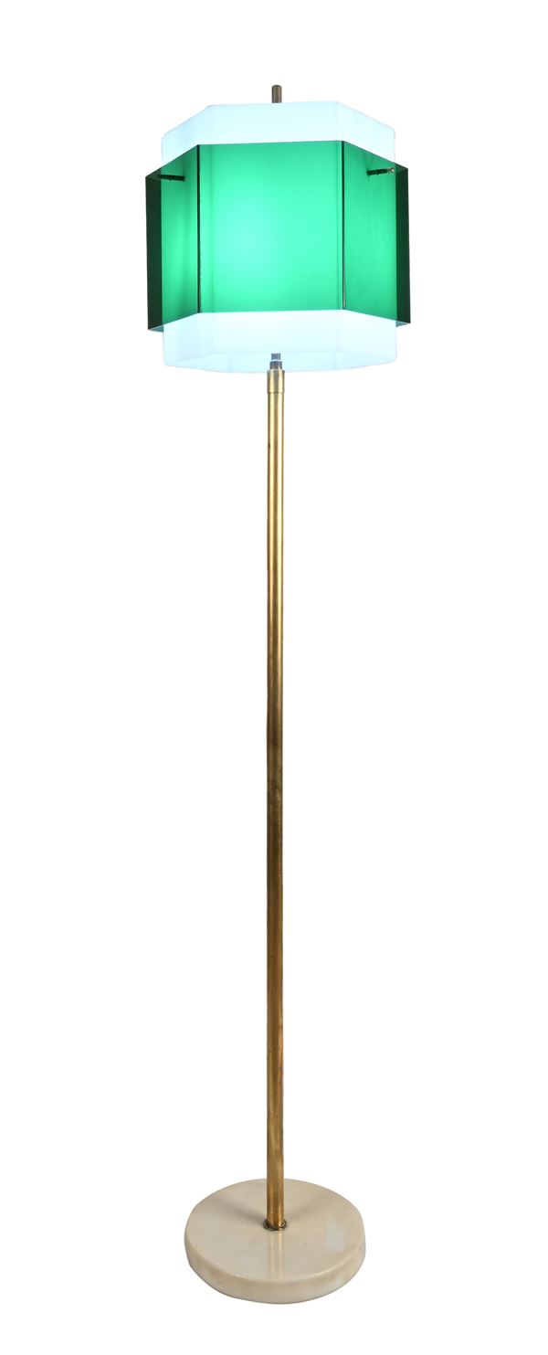 Lampada da terra telescopica con paralume esagonale, prod. Stilnovo
