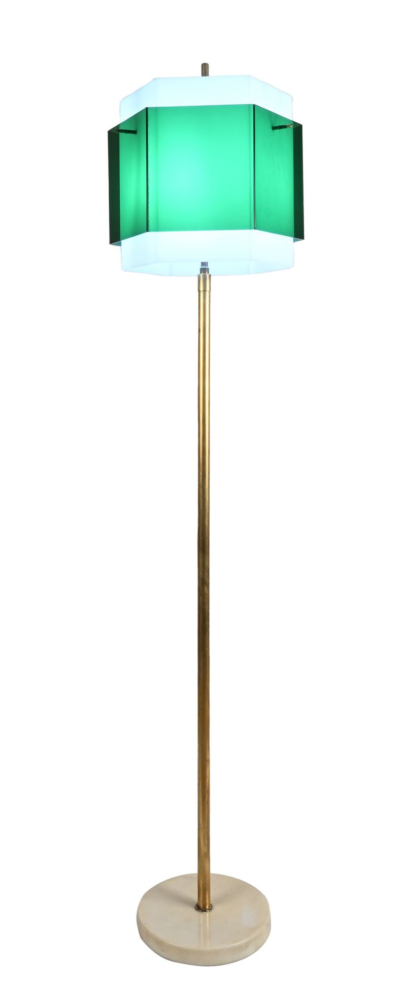 Lampada da terra telescopica con paralume esagonale, prod. Stilnovo