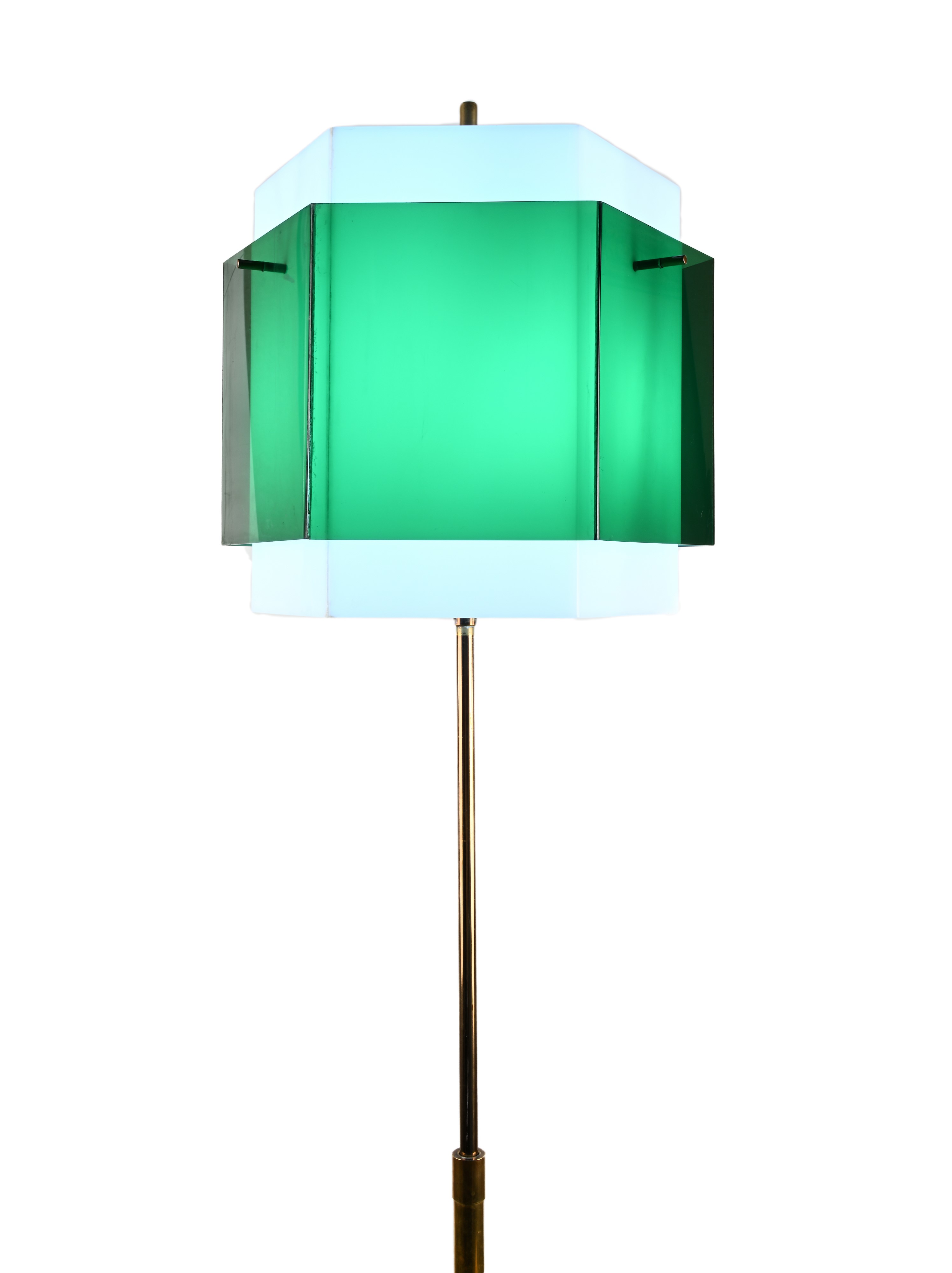 Lampada da terra telescopica con paralume esagonale, prod. Stilnovo
