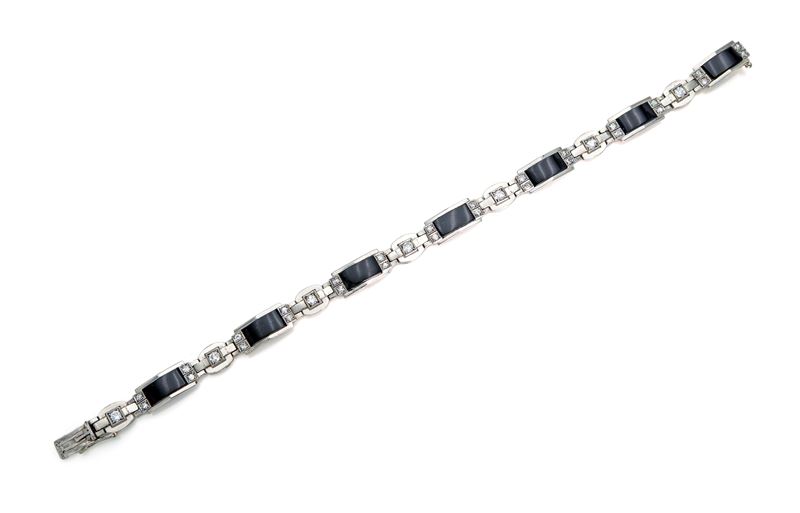 Bracciale in Platino, Onici e Brillanti