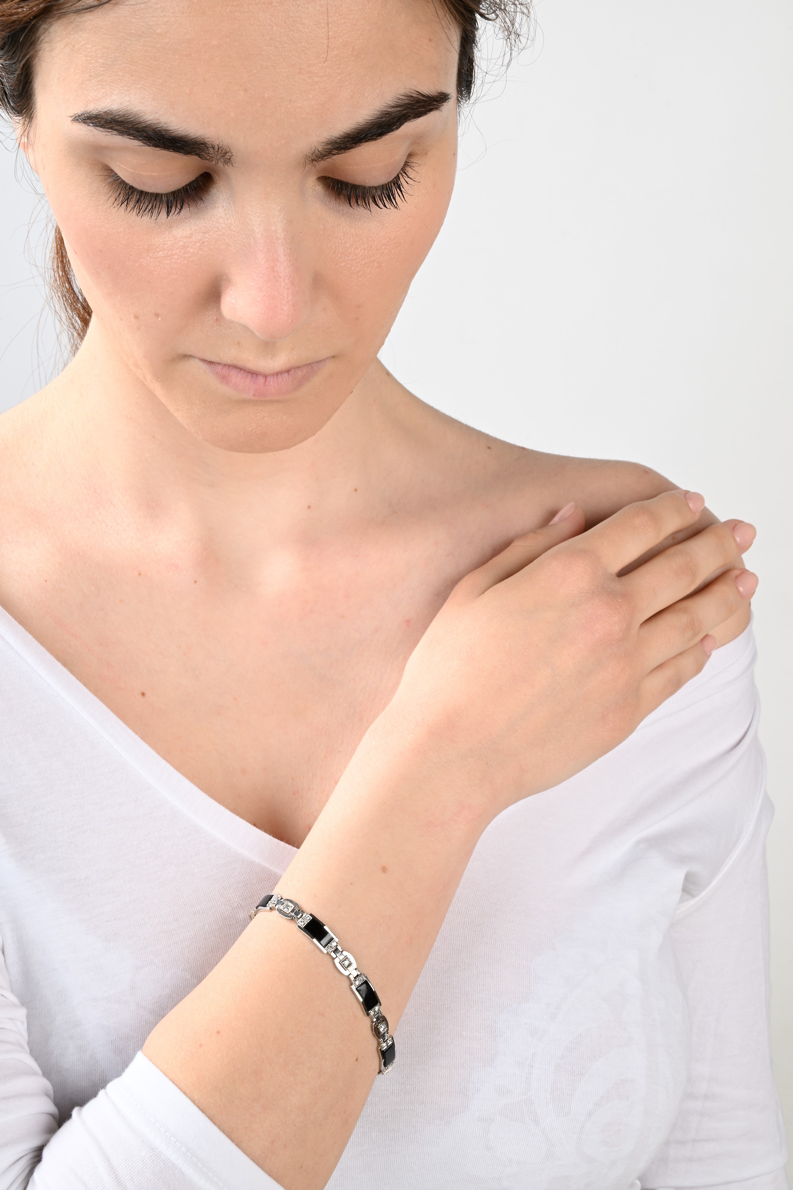 Bracciale in Platino, Onici e Brillanti
