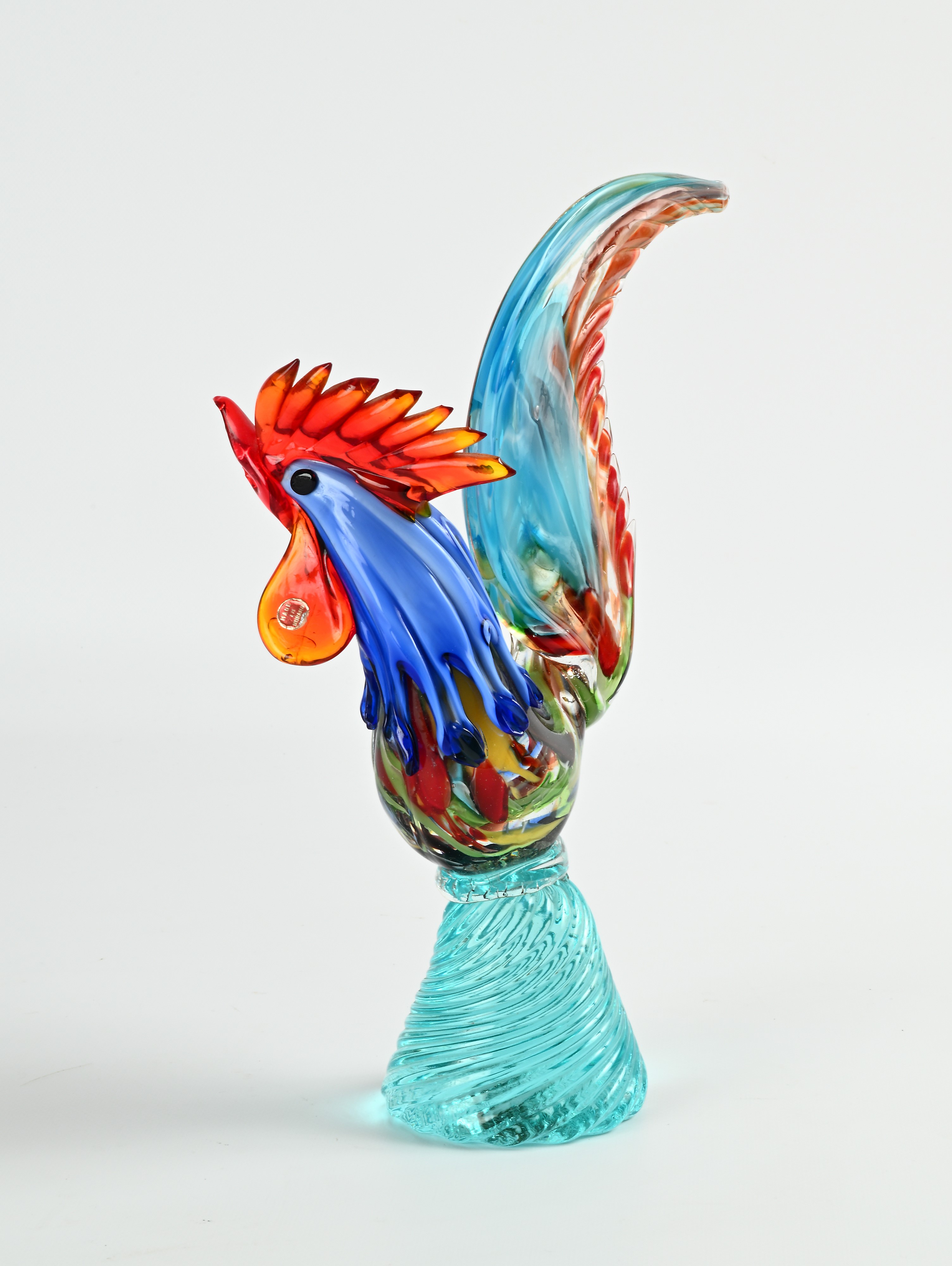 Scultura in Vetro di Murano Policromo Raffigurante un Gallo
