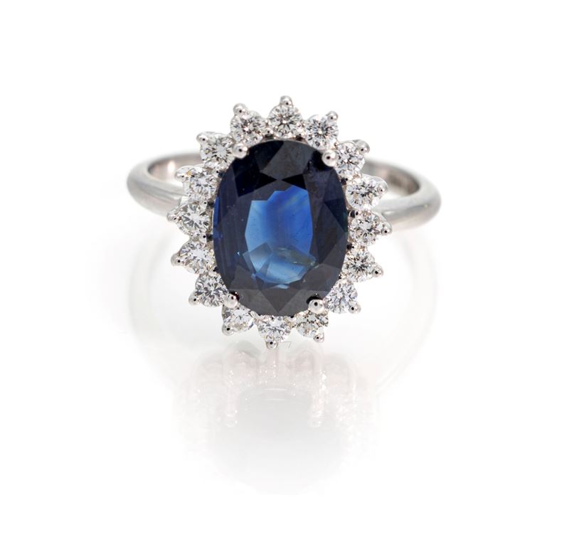 Anello in Oro, Zaffiro e Brillanti
