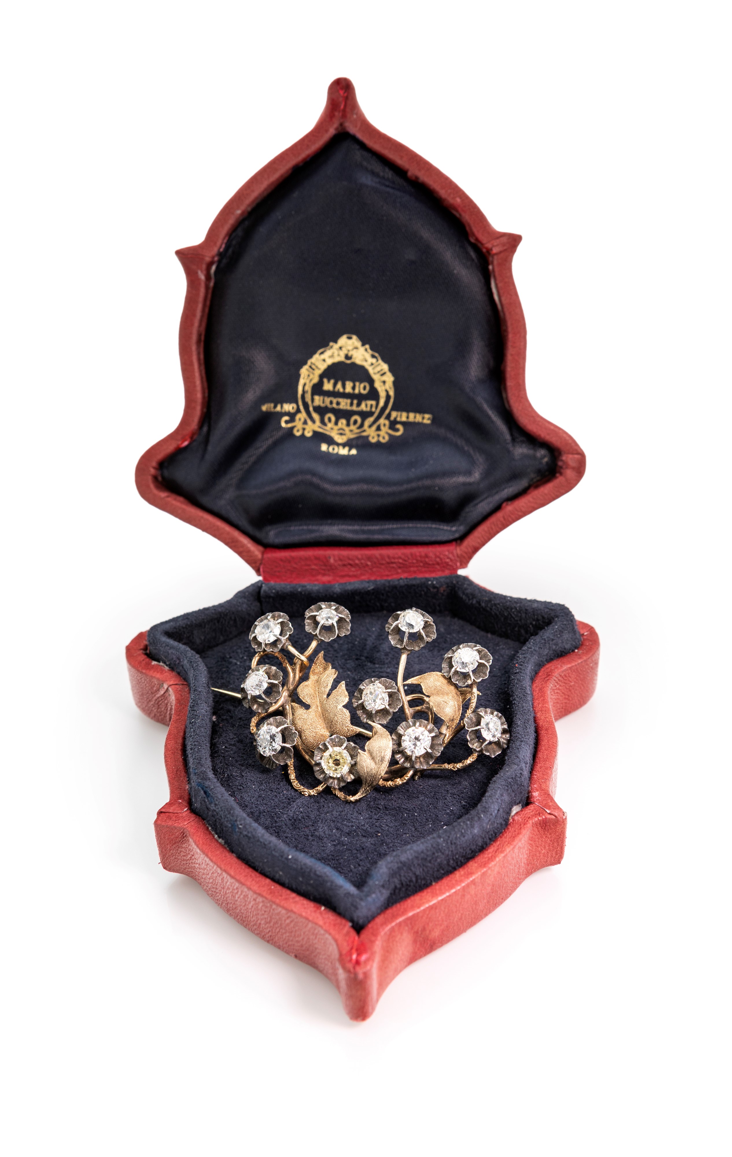 Mario Buccellati, Spilla Antica in Oro, Argento e Diamanti