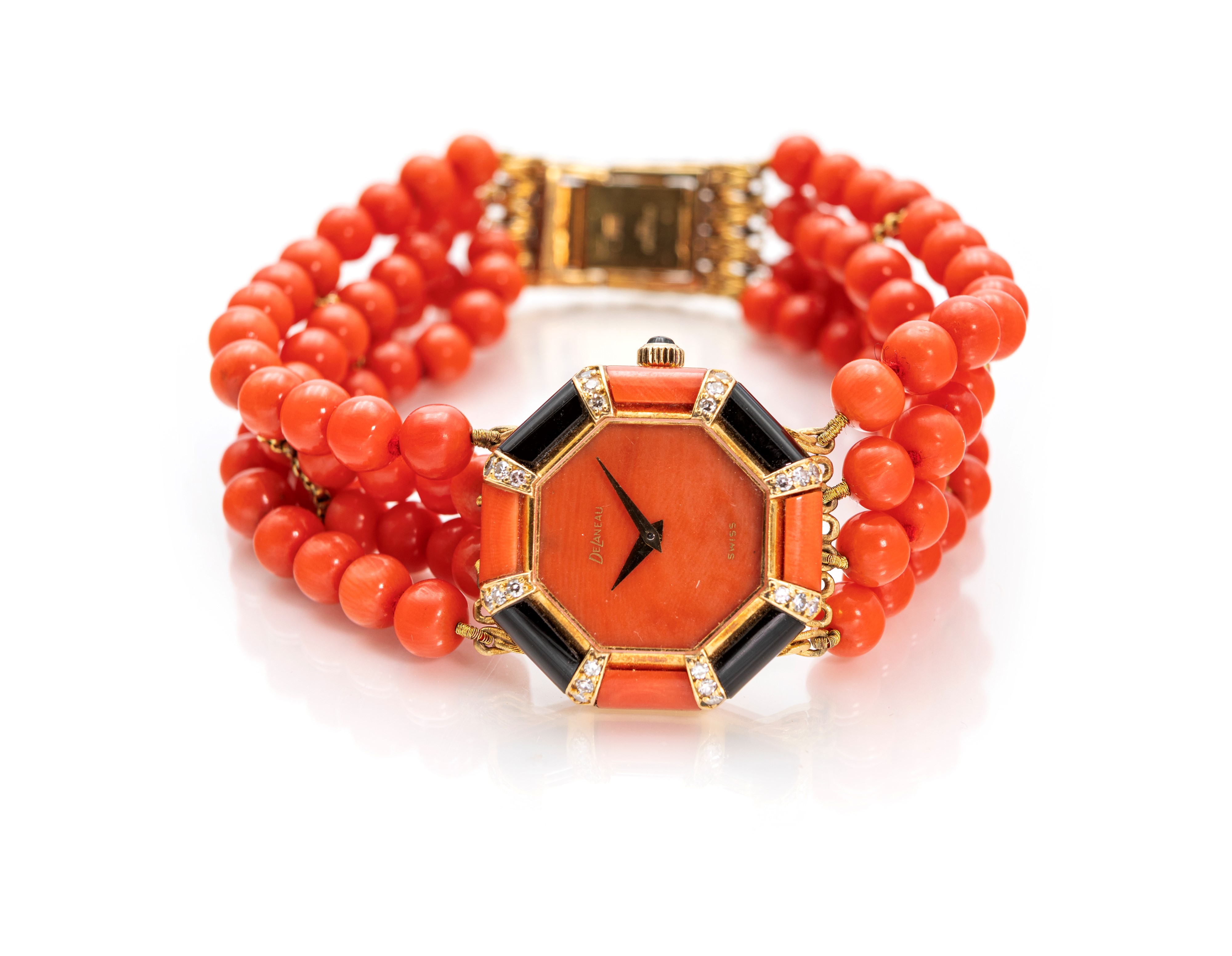 Delaneau - Orologio Gioiello in Oro, Corallo, Onice e Brillanti