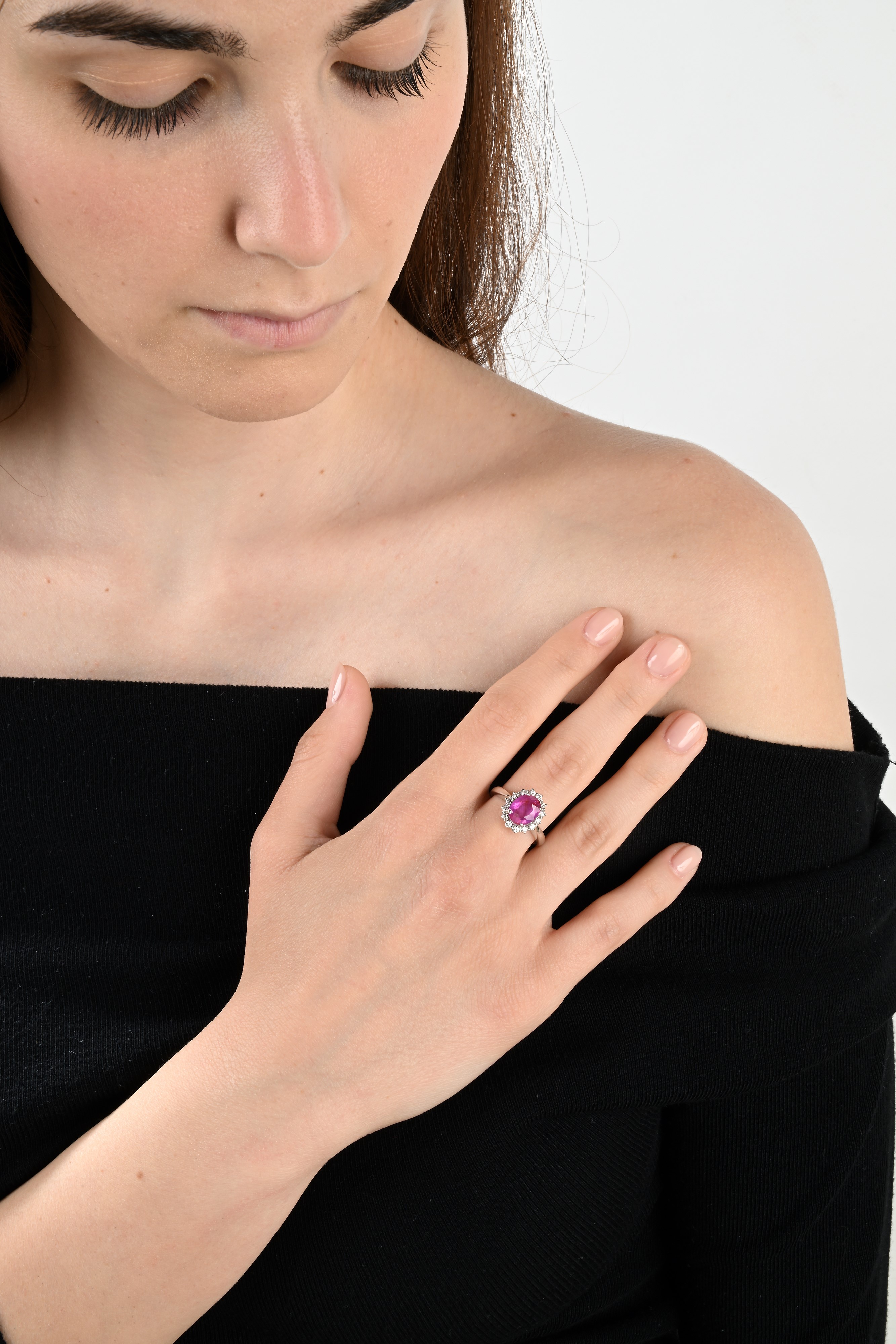 Anello in Oro, Zaffiro Rosa e Brillanti