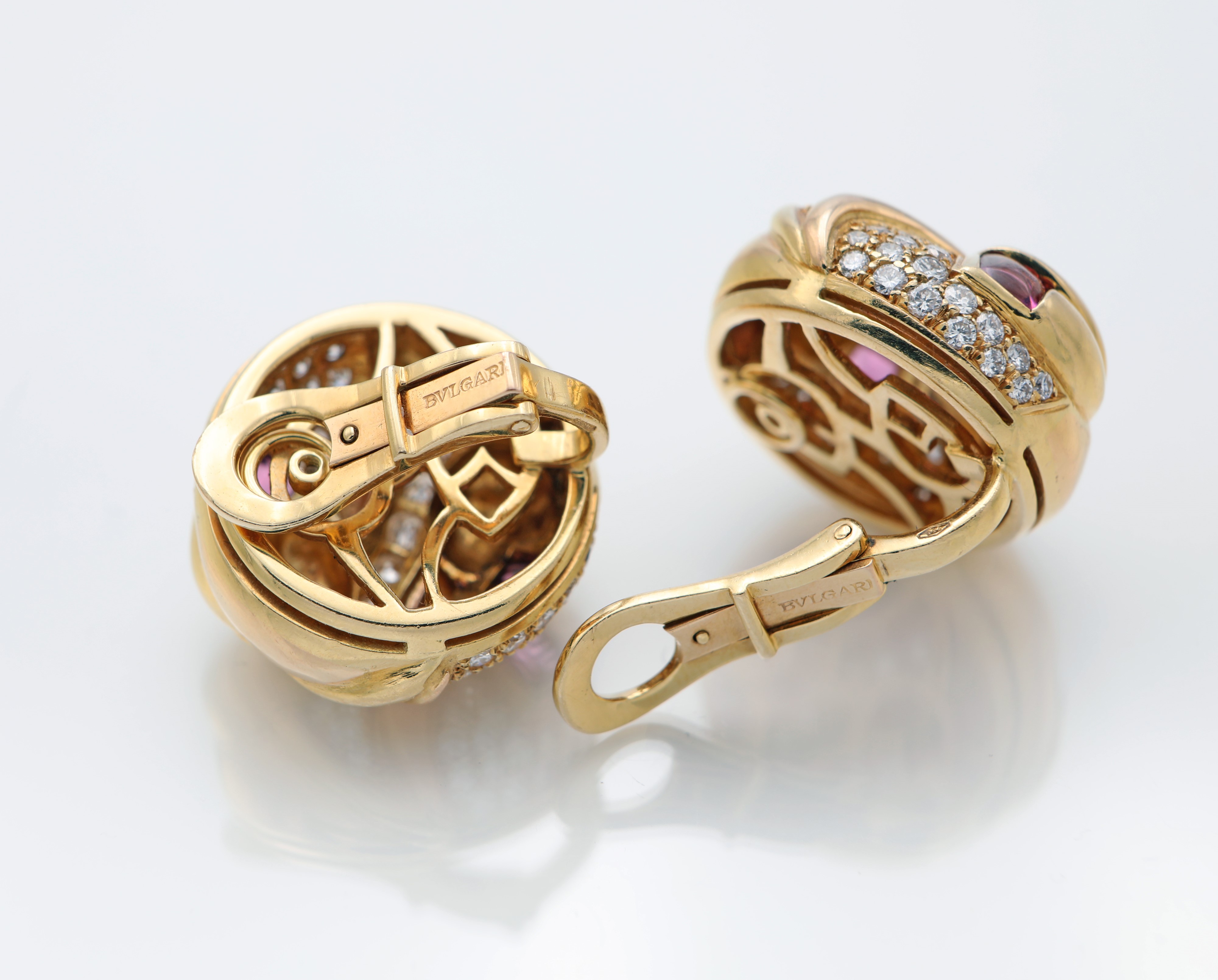 Bulgari, Orecchini in Oro, Brillanti ed Ametista