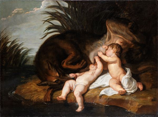 Pittore romano del XVII secolo - Romolo e Remo allattati dalla Lupa