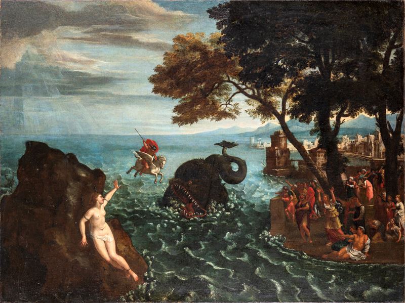 Scuola Dell'italia Settentrionale del XVII Secolo - La liberazione di Andromeda, olio su tela