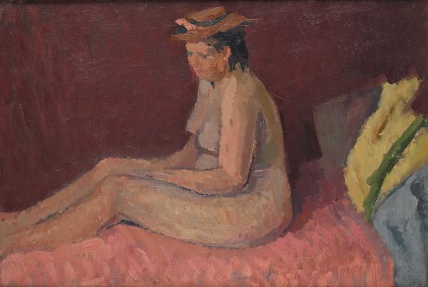 Giuseppe Capogrossi - Nudo sul divano rosa