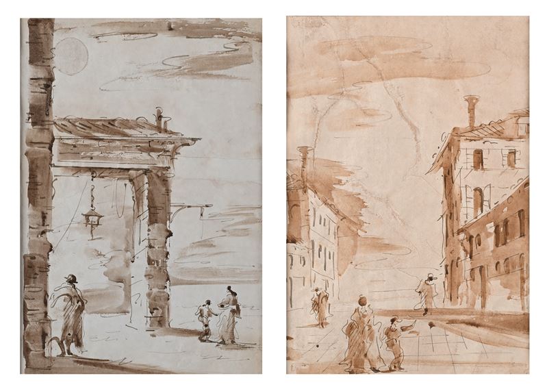 Giuseppe Ponga - Vedute veneziane, inchiostro acquerellato su carta