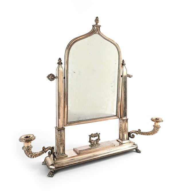 Specchiera da toletta in metallo argentato