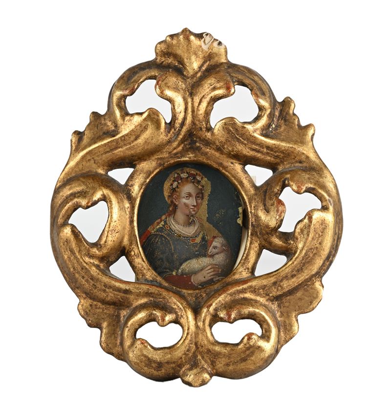 Miniaturista del XVIII Secolo - Sant'Agnese - olio su rame ovale