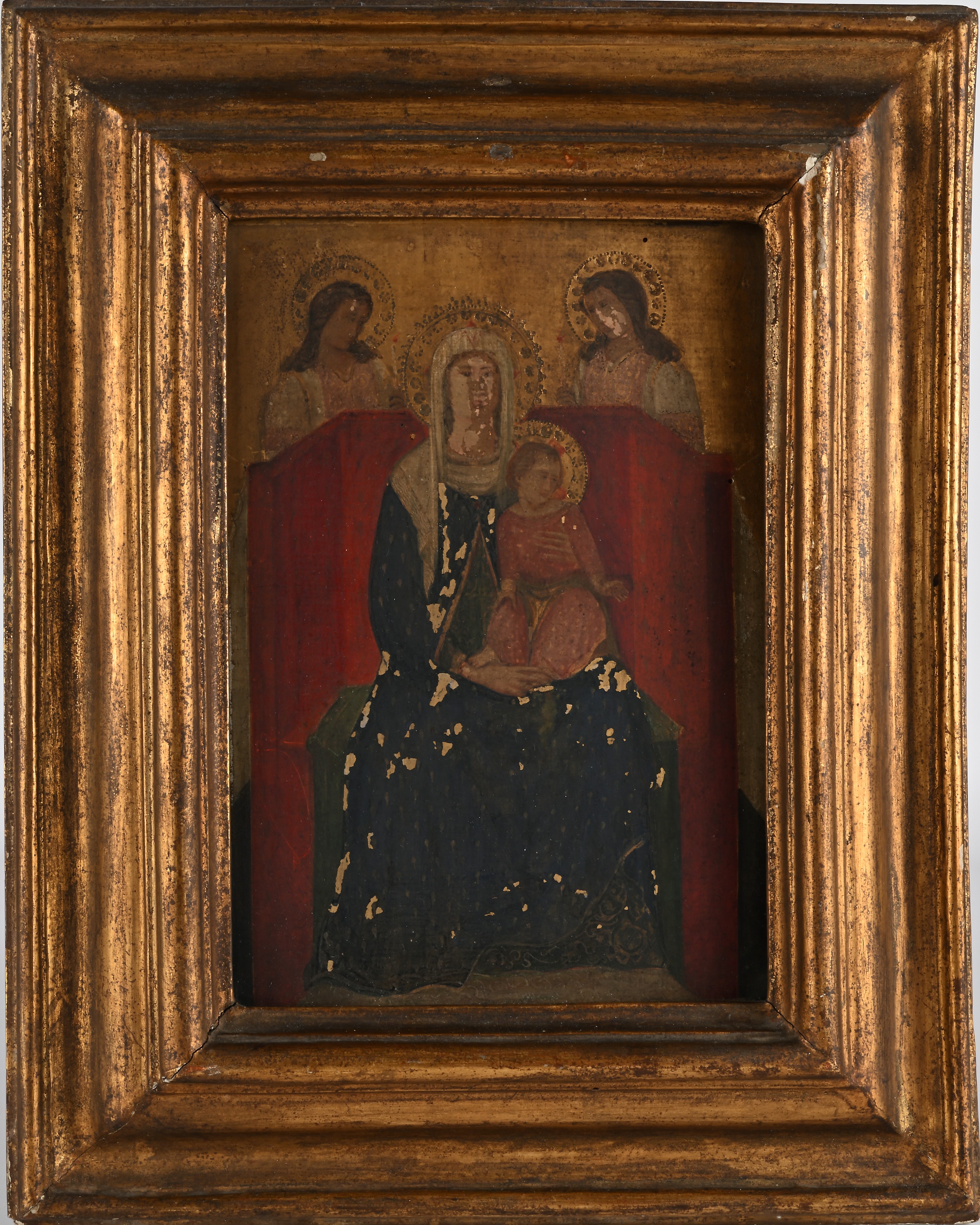 Scuola Umbra del XV Secolo - Madonna col Bambino in trono e due Santi, tempera su tavola