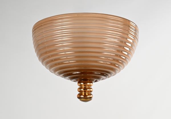 Lampadario da soffitto in vetro di Murano e ottone