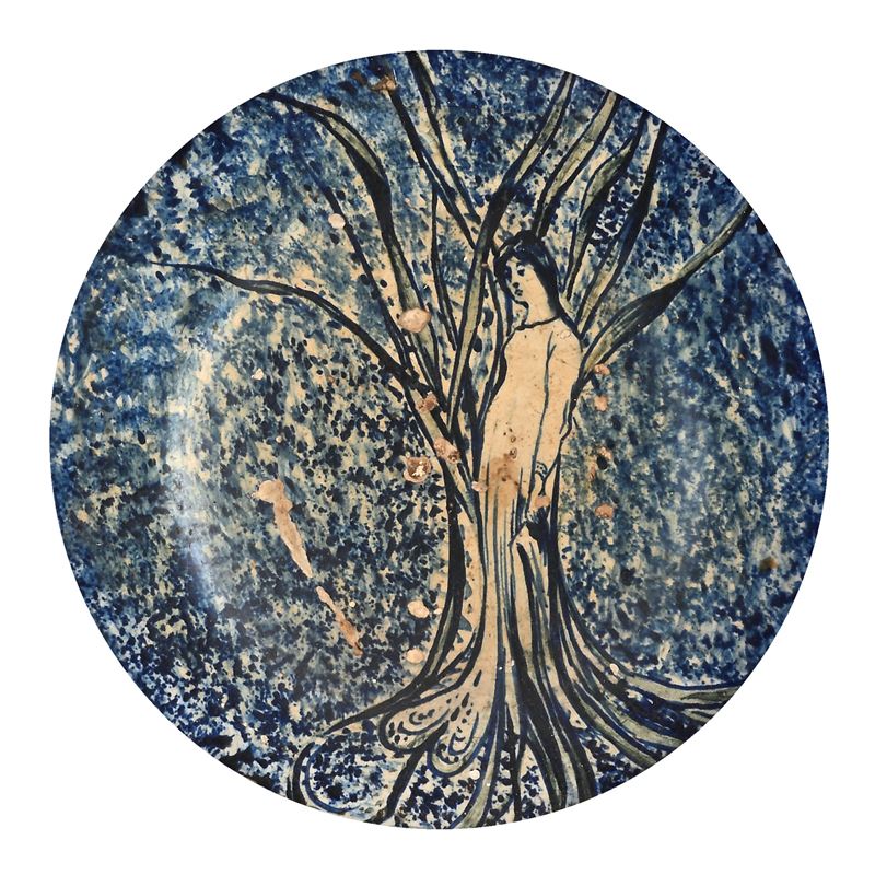 Piatto in Ceramica Dipinta Entro Cornice Rotonda