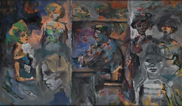 Mino Maccari - Interno di caffè con figure