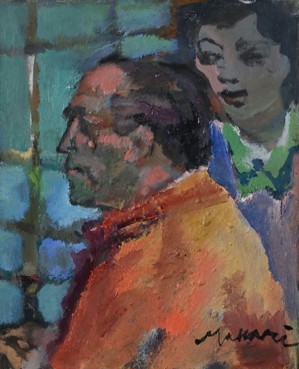 Mino Maccari - Ritratto di uomo con donna sullo sfondo
