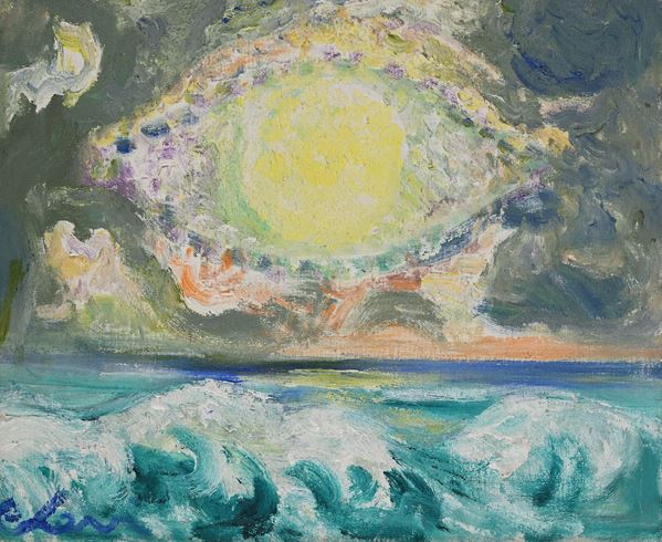 Carlo Levi - Veduta marina con luna e onde