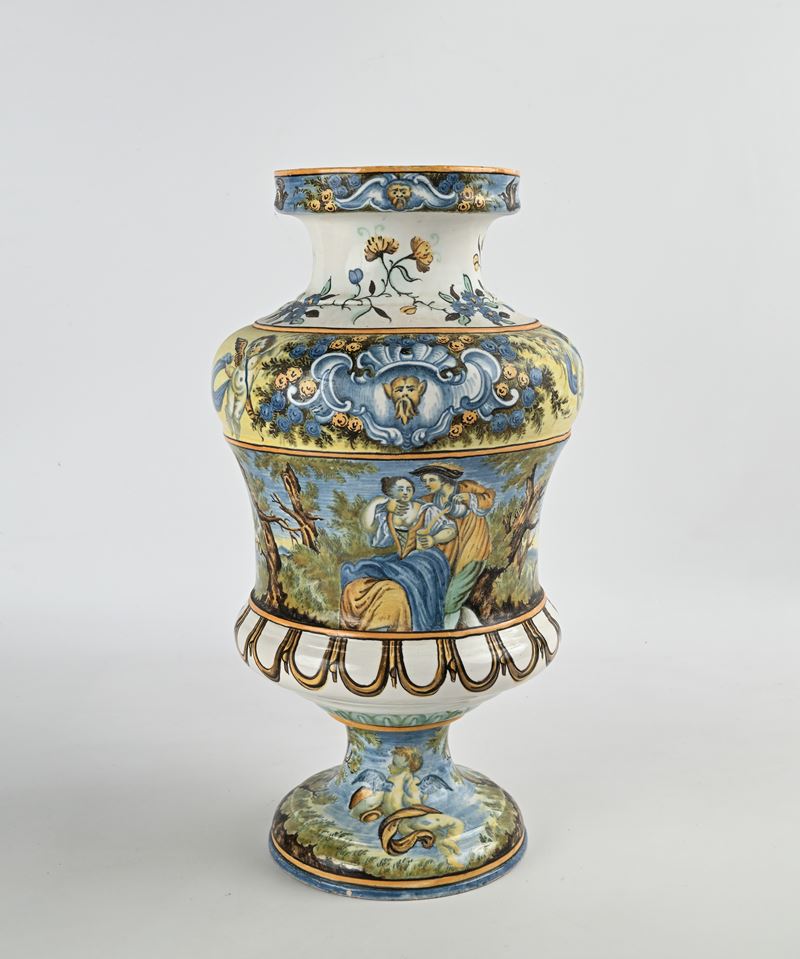 Vaso a Balaustro in Maiolica Policroma, Castelli, XVIII Secolo