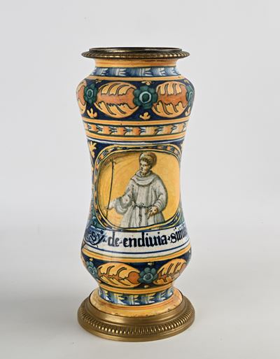 Albarello in Maiolica Policroma, Faenza, Fine del XVI Secolo