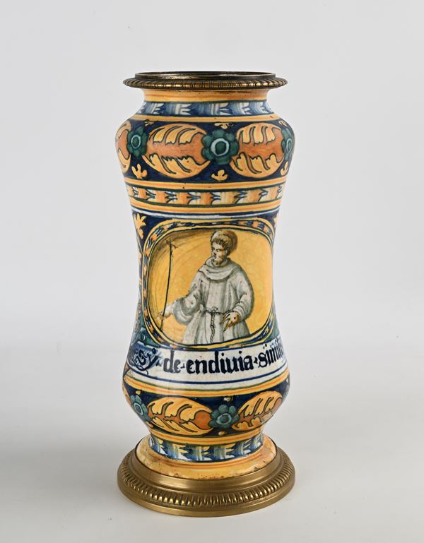 Albarello in maiolica policroma, Faenza, fine del XVI secolo