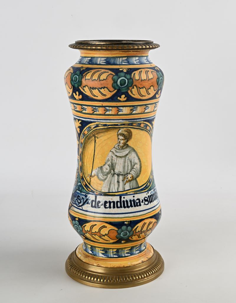Albarello in Maiolica Policroma, Faenza, Fine del XVI Secolo