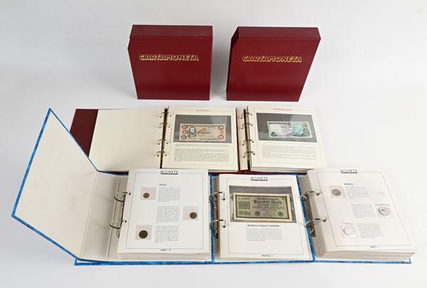 2 volumi con 50 banconote estere "Collezioni monografiche Bolaffi" e 3 volumi "Monete e cartamoneta del mondo Bolaffi" 