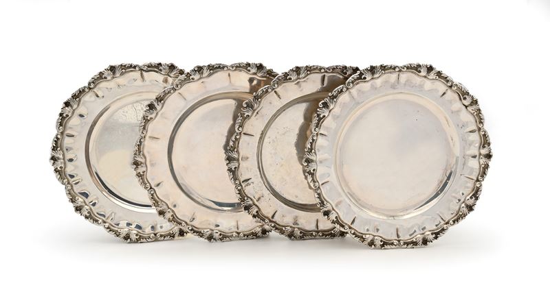 Quattro Piattini da Dessert in Argento, Birmingham, 1875