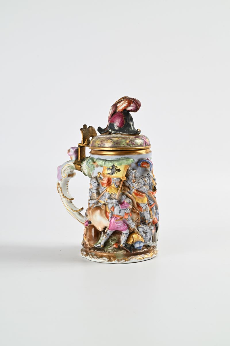 Tankard in porcellana istoriata, Capodimonte, fine XIX secolo