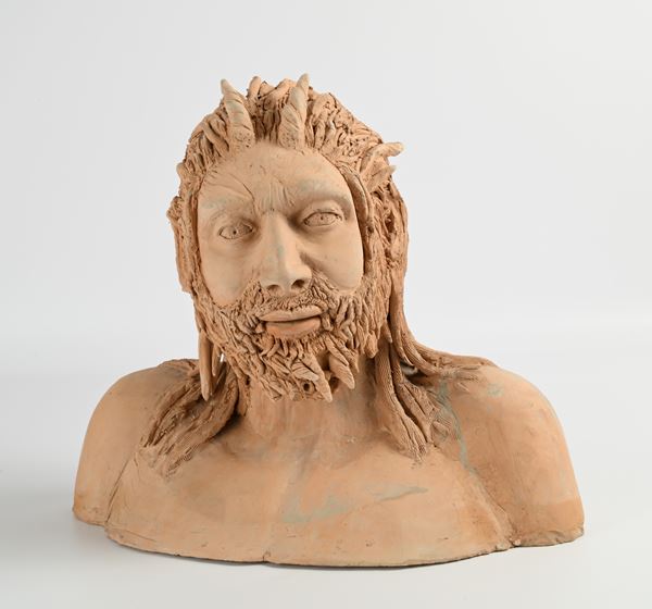 Busto di fauno in terracotta, XX secolo
