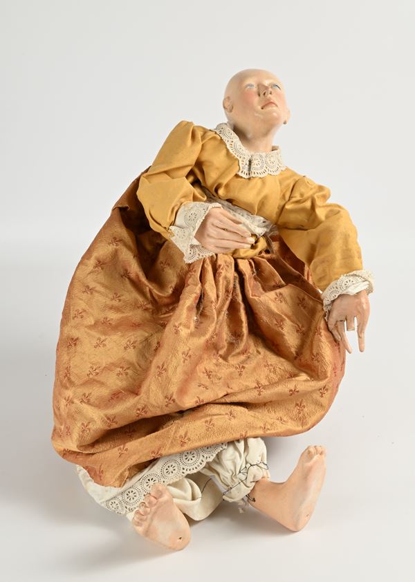 Figura maschile abbigliata in terracotta e filo di ferro rivestito in stoppa