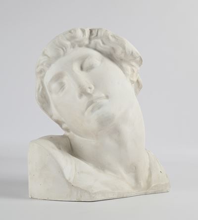 Frammento di testa in gesso, inizio XX secolo, ispirato al volto dello schiavo morente di Michela...