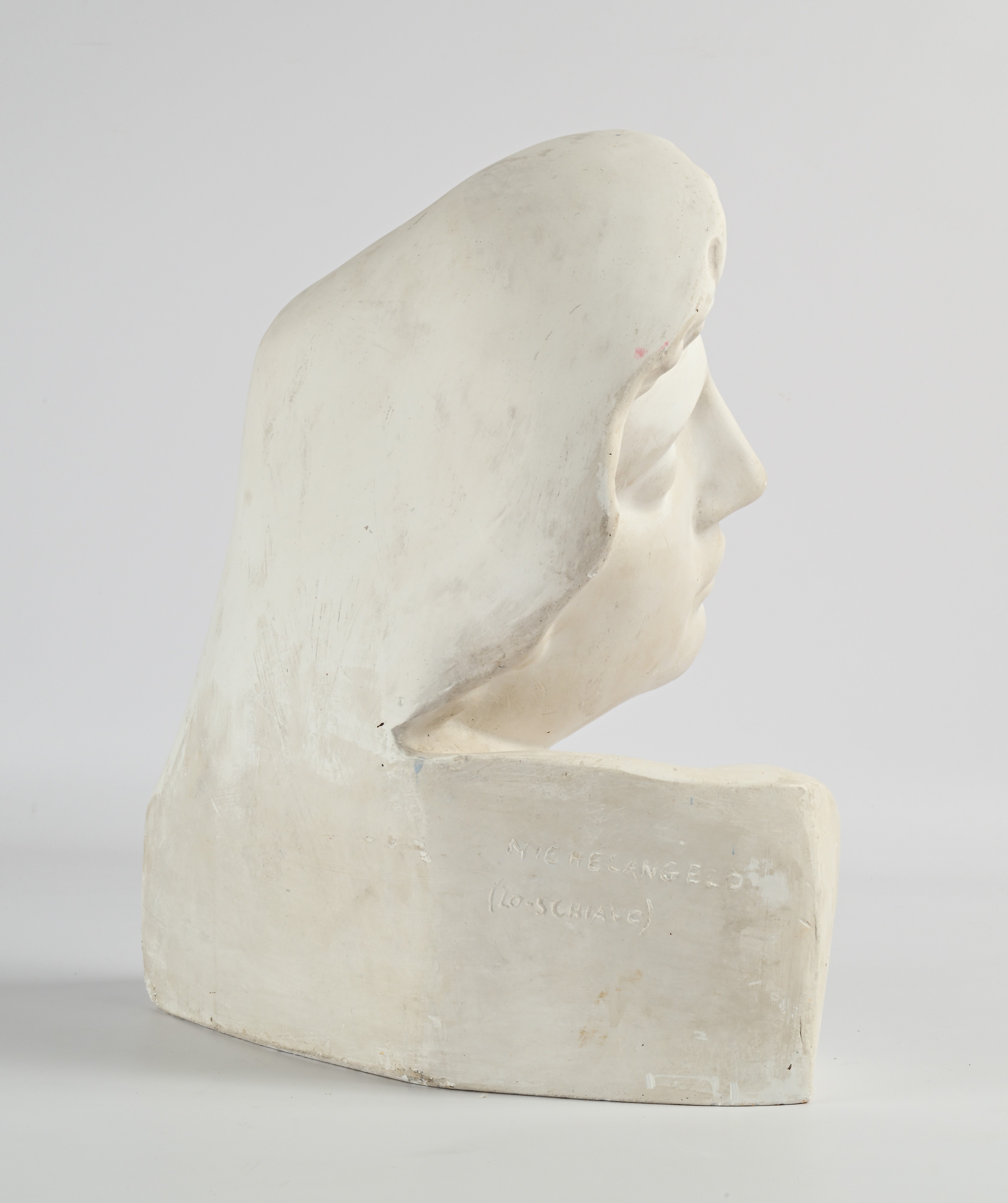 Frammento di testa in gesso, inizio XX secolo, ispirato al volto dello schiavo morente di Michela...